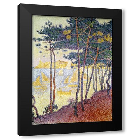 Sailboats Black Modern Wood Framed Art Print with Double Matting by Signac, Paul