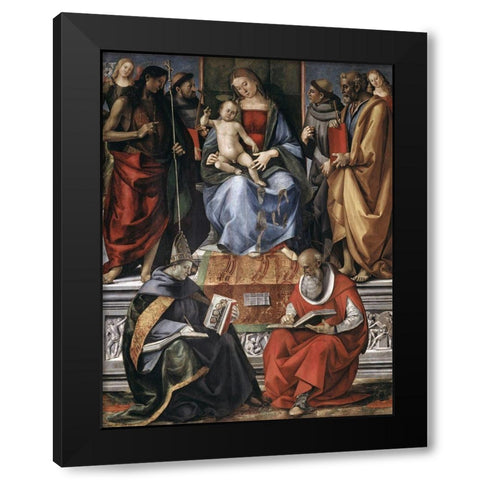 Madonna With Child Among Saints Black Modern Wood Framed Art Print by Signorelli, Luca