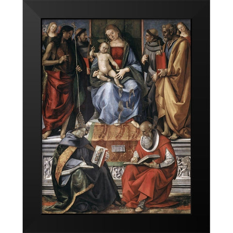 Madonna With Child Among Saints Black Modern Wood Framed Art Print by Signorelli, Luca