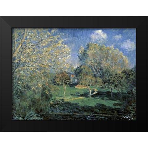 Hoschede Gardens Black Modern Wood Framed Art Print by Sisley, Alfred