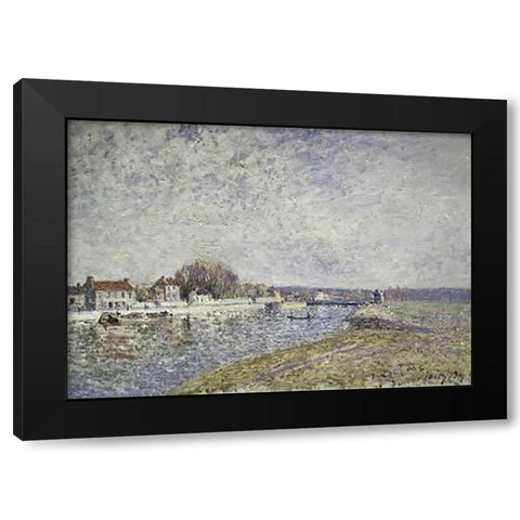 Le Barage, Canal du Loins a Saint-Mammes Black Modern Wood Framed Art Print with Double Matting by Sisley, Alfred