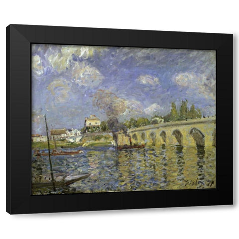 The Bridge Black Modern Wood Framed Art Print by Sisley, Alfred