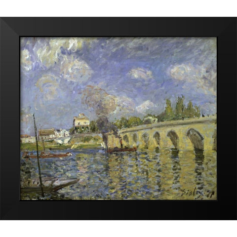 The Bridge Black Modern Wood Framed Art Print by Sisley, Alfred