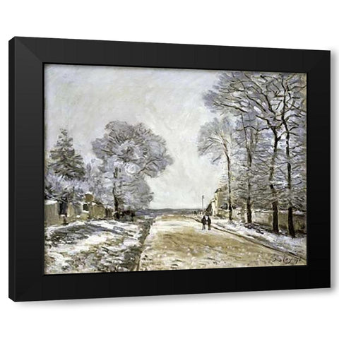 The Road, Effect of Snow (La Route, Effet de Neige) Black Modern Wood Framed Art Print by Sisley, Alfred
