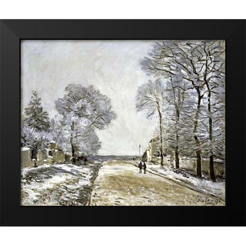 The Road, Effect of Snow (La Route, Effet de Neige) Black Modern Wood Framed Art Print by Sisley, Alfred