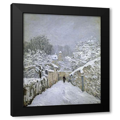 The Snow in Louveciennes Black Modern Wood Framed Art Print by Sisley, Alfred