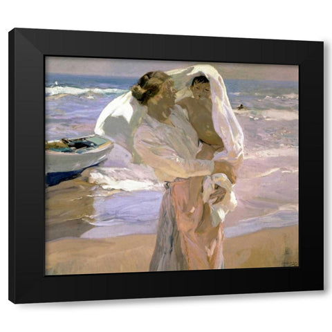 After the Bath Black Modern Wood Framed Art Print by Bastida, Joaquin Sorrolla