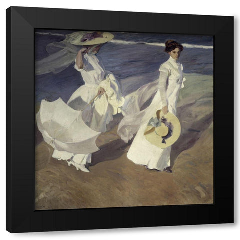 Stroll to the Edge of the Sea Black Modern Wood Framed Art Print with Double Matting by Sorrolla y Bastida, Joaquin
