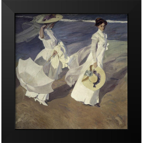 Stroll to the Edge of the Sea Black Modern Wood Framed Art Print by Sorrolla y Bastida, Joaquin