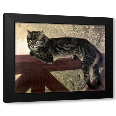 Cat On The Balustrade Black Modern Wood Framed Art Print by Steinlen, Theophile