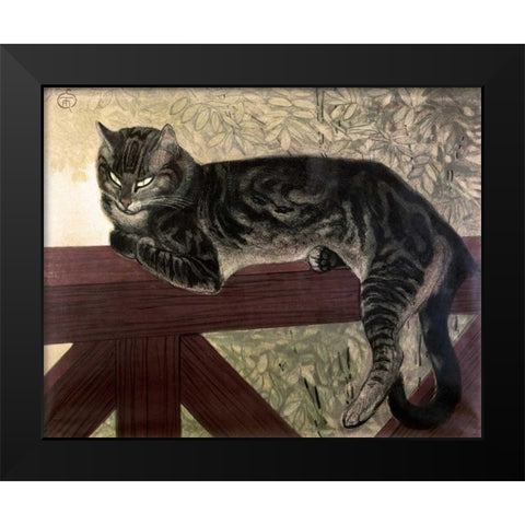 Cat On The Balustrade Black Modern Wood Framed Art Print by Steinlen, Theophile