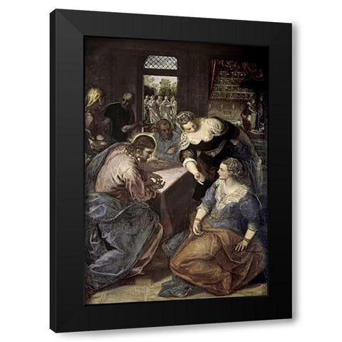 Museumist In The House of Mary and Martha Black Modern Wood Framed Art Print by Tintoretto, Jacopo