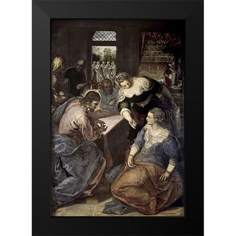 Museumist In The House of Mary and Martha Black Modern Wood Framed Art Print by Tintoretto, Jacopo