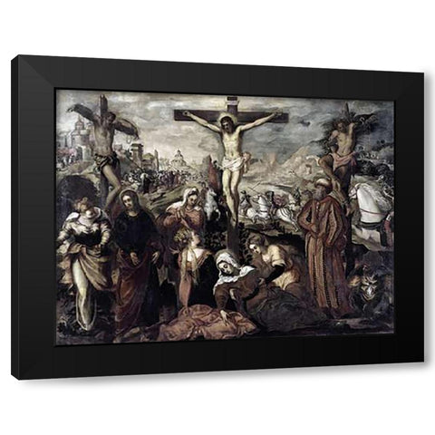 Crucifixion Black Modern Wood Framed Art Print with Double Matting by Tintoretto, Jacopo