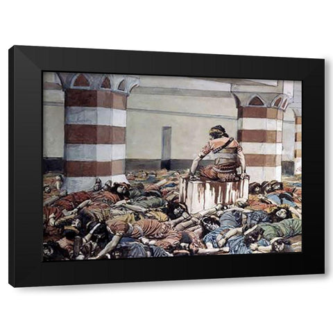 Abimelech Slays His Seventy Brethren Black Modern Wood Framed Art Print with Double Matting by Tissot, James