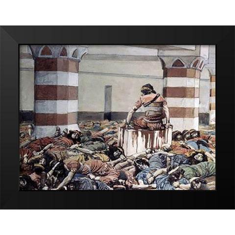 Abimelech Slays His Seventy Brethren Black Modern Wood Framed Art Print by Tissot, James