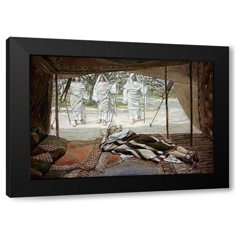 Abraham and The Three Angels Black Modern Wood Framed Art Print with Double Matting by Tissot, James