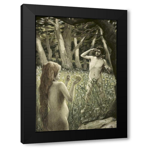 Adam Tempted by Eve Black Modern Wood Framed Art Print with Double Matting by Tissot, James Jacques
