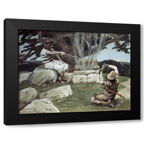 Angel Puts Fire On The Alter of Gideon Black Modern Wood Framed Art Print with Double Matting by Tissot, James