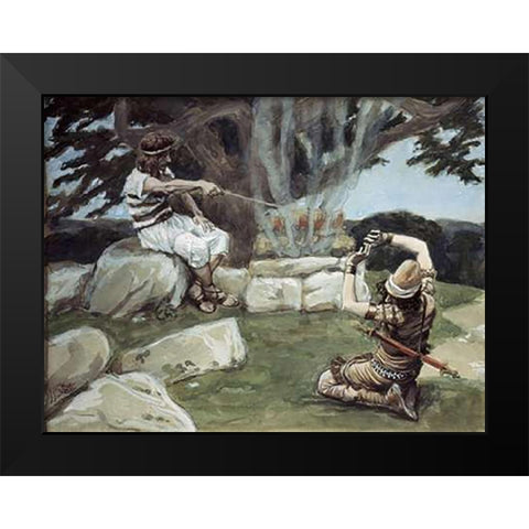 Angel Puts Fire On The Alter of Gideon Black Modern Wood Framed Art Print by Tissot, James