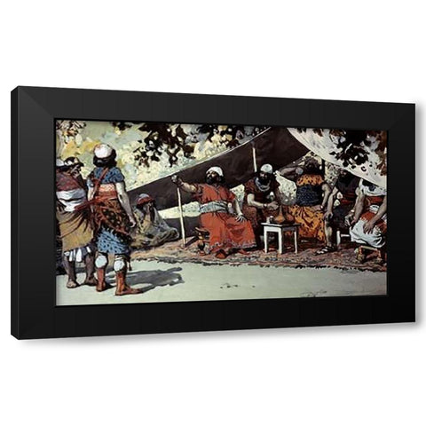 Ben-Hadad and The Kings Drinking In The Tent Black Modern Wood Framed Art Print by Tissot, James
