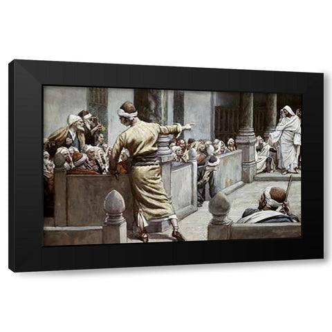Blind Man Tells His Story To The Jews Black Modern Wood Framed Art Print with Double Matting by Tissot, James