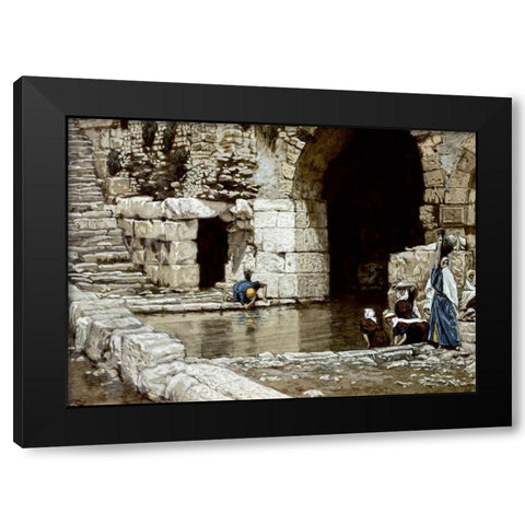 Blind Man Washes In The Pool of Siloam Black Modern Wood Framed Art Print by Tissot, James Jacques