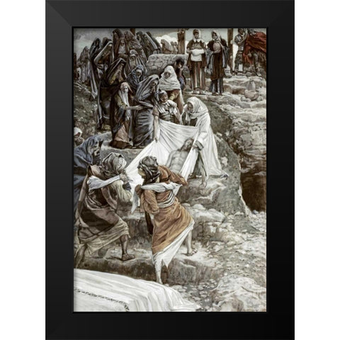 Body of Jesus Carried To The Stone of Anointing Black Modern Wood Framed Art Print by Tissot, James Jacques