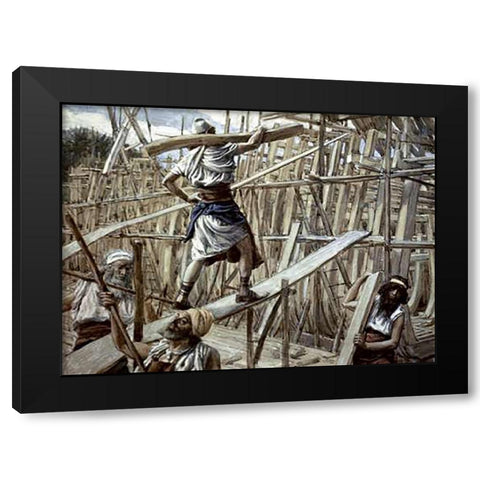 Building of The Ark Black Modern Wood Framed Art Print with Double Matting by Tissot, James