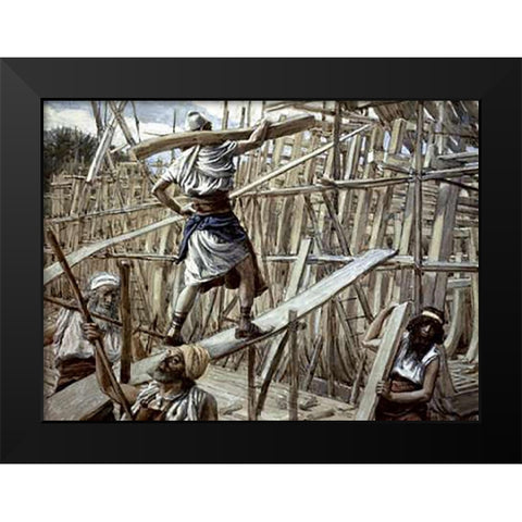 Building of The Ark Black Modern Wood Framed Art Print by Tissot, James