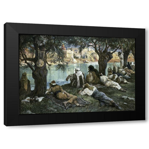 By The Waters of Babylon Black Modern Wood Framed Art Print by Tissot, James Jacques