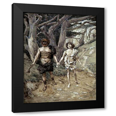 Cain Leadeth Abel To Death Black Modern Wood Framed Art Print by Tissot, James