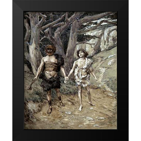 Cain Leadeth Abel To Death Black Modern Wood Framed Art Print by Tissot, James