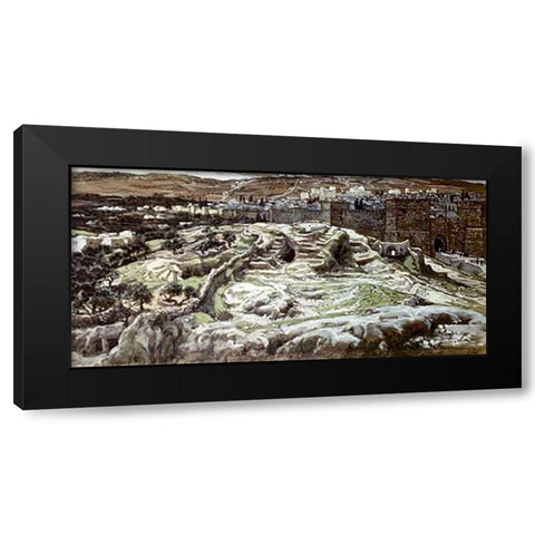 Calvary From The Walls of Herods Palace Black Modern Wood Framed Art Print with Double Matting by Tissot, James