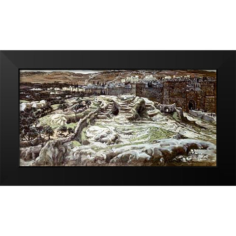 Calvary From The Walls of Herods Palace Black Modern Wood Framed Art Print by Tissot, James