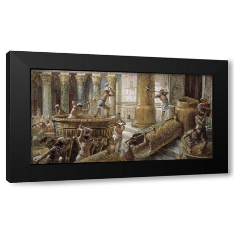 Chaldees Destroy The Brazen Sea Black Modern Wood Framed Art Print by Tissot, James Jacques