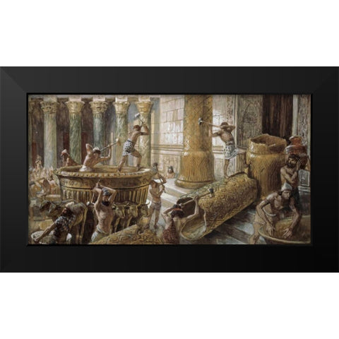 Chaldees Destroy The Brazen Sea Black Modern Wood Framed Art Print by Tissot, James Jacques