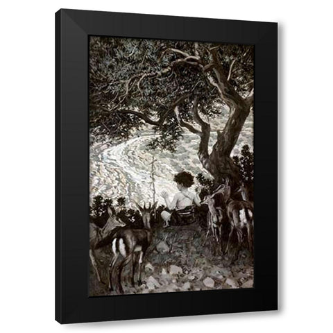 Childhood of John The Baptist Black Modern Wood Framed Art Print with Double Matting by Tissot, James