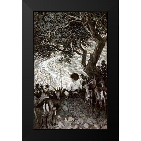 Childhood of John The Baptist Black Modern Wood Framed Art Print by Tissot, James