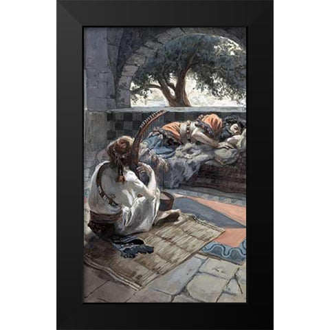 David Plays The Harp Before Saul Black Modern Wood Framed Art Print by Tissot, James