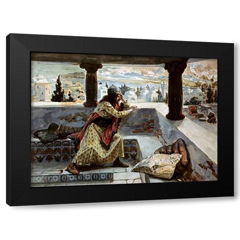 David Sees Bath-Sheba Bathing Black Modern Wood Framed Art Print with Double Matting by Tissot, James