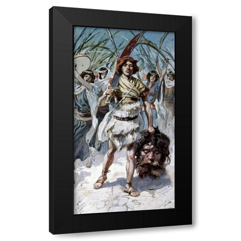David Takes The Head of Goliath To Jerusalem Black Modern Wood Framed Art Print with Double Matting by Tissot, James Jacques
