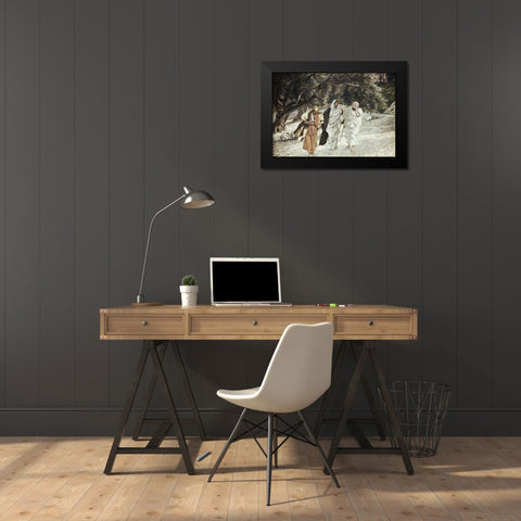 Disciples On The Road To Emmaus Black Modern Wood Framed Art Print by Tissot, James Jacques