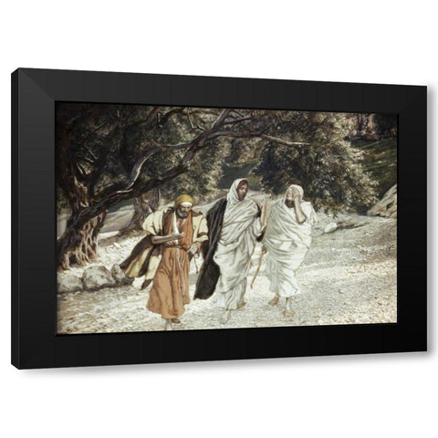 Disciples On The Road To Emmaus Black Modern Wood Framed Art Print with Double Matting by Tissot, James Jacques