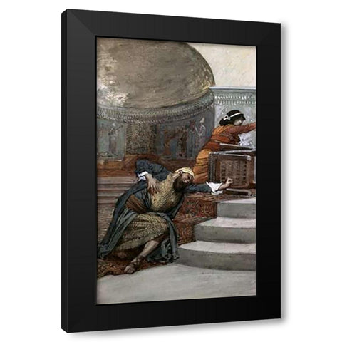 Eglon Slain By Ehud Black Modern Wood Framed Art Print with Double Matting by Tissot, James