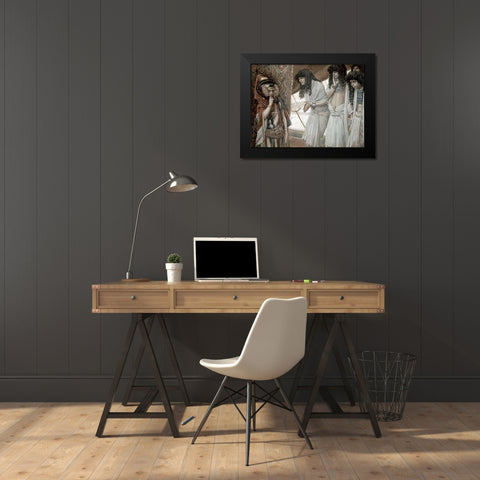 Egyptians Admire Sarahs (Sarai) Beauty Black Modern Wood Framed Art Print by Tissot, James