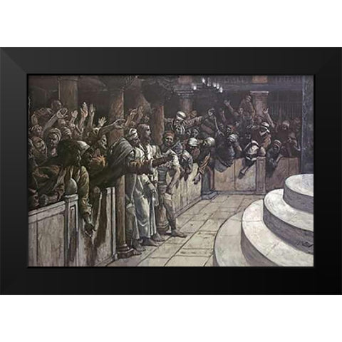 False Witness Before Caiaphas Black Modern Wood Framed Art Print by Tissot, James