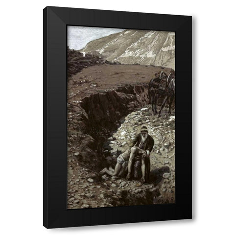 Good Samaritan Black Modern Wood Framed Art Print with Double Matting by Tissot, James Jacques