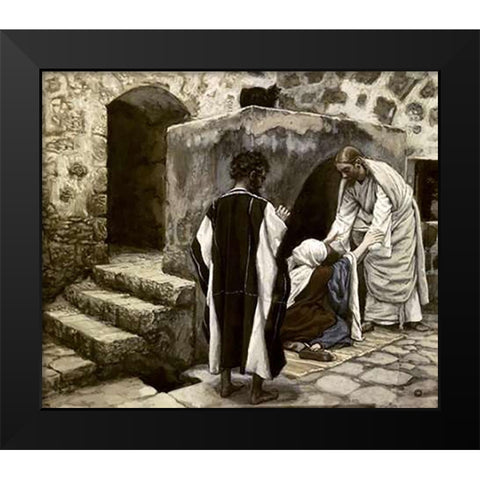 Healing of Simons Mother-In-Law Black Modern Wood Framed Art Print by Tissot, James