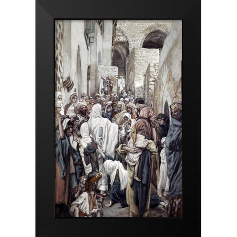 Healing of The Woman With An Issue of Blood Black Modern Wood Framed Art Print by Tissot, James Jacques